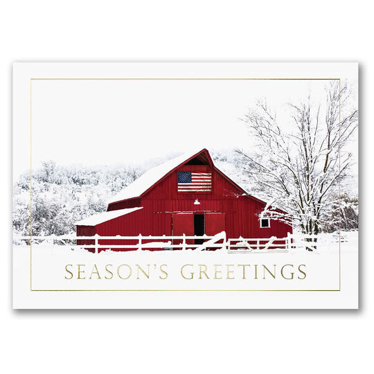 Patriotic Red Winter Barn Holiday Cards